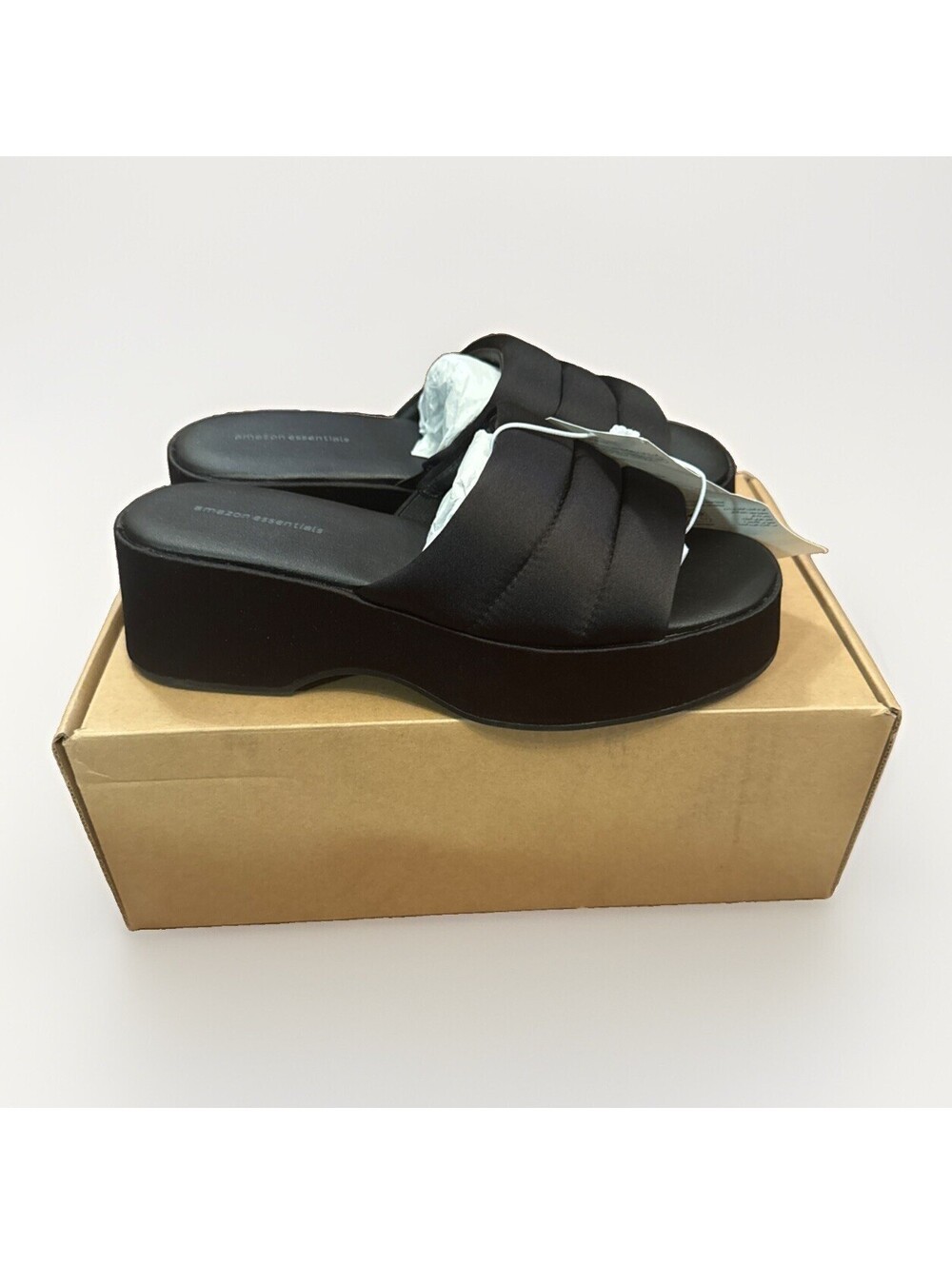 NEW Amazon Essentials Women's Black Satin Platform Beach Sandal Size 9